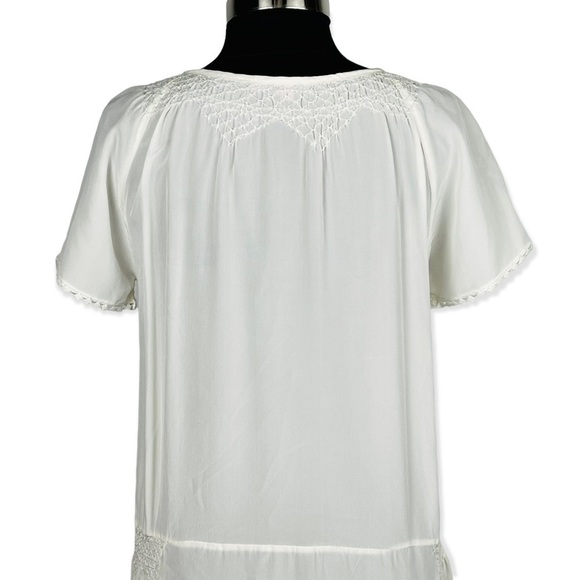 CALYPSO ST. BARTH SILK SMOCKED NOTCH TUNIC CROCHET LACE SEQUIN TRIM MINI DRESS - Picture 8 of 14